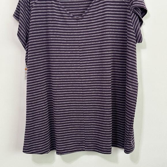 Ideology Tee Top Plus 3X Short Sleeve Active Back Cutout Eggplant Stripe NEW - Picture 8 of 11